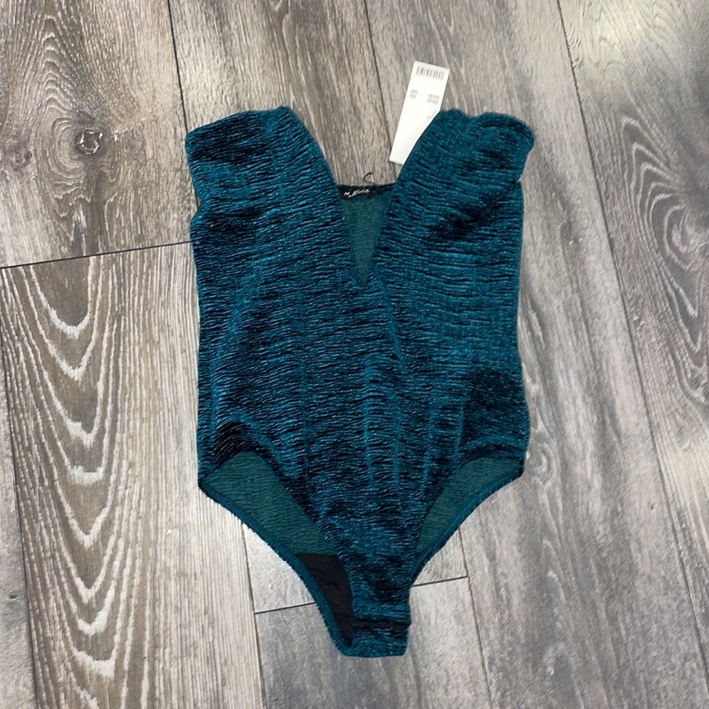 Velvet teal plunge bodysuit